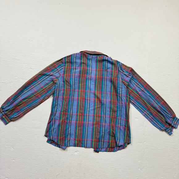 Vintage 80s Laura Mae Plaid Button Front Blouse, Size 12 - Picture 7 of 7